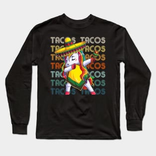 Tacos Dabbing Unicorn Cinco de Mayo Mexican Long Sleeve T-Shirt